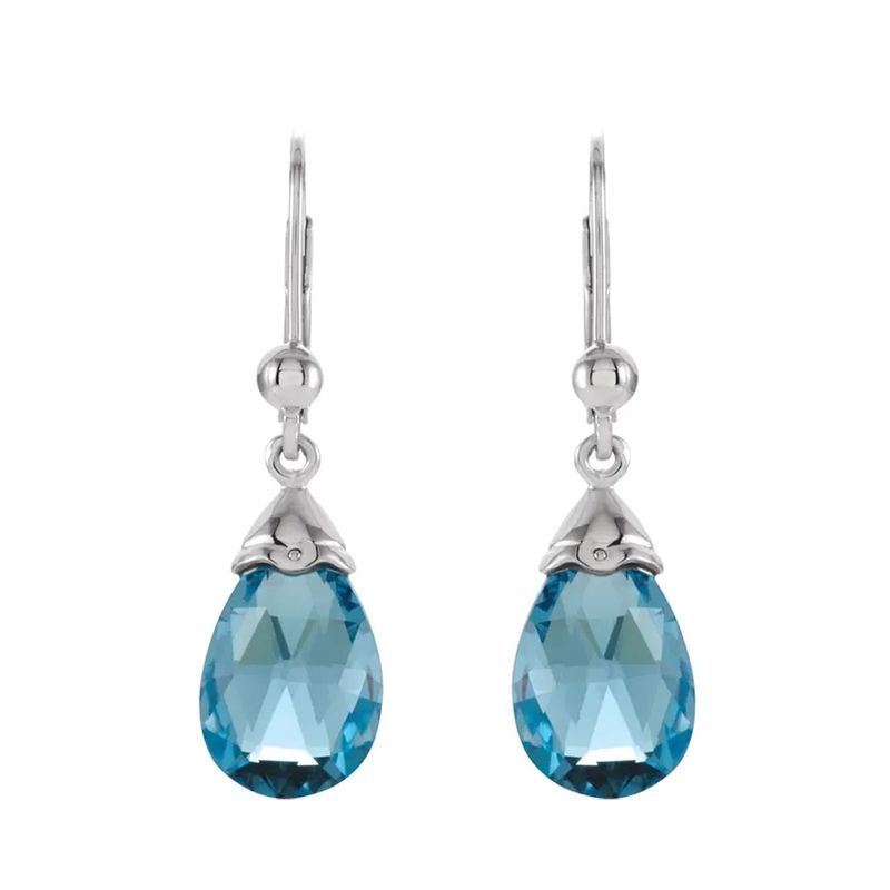 Swiss Blue Topaz Briolette  14k White Gold Lever Back Earrings